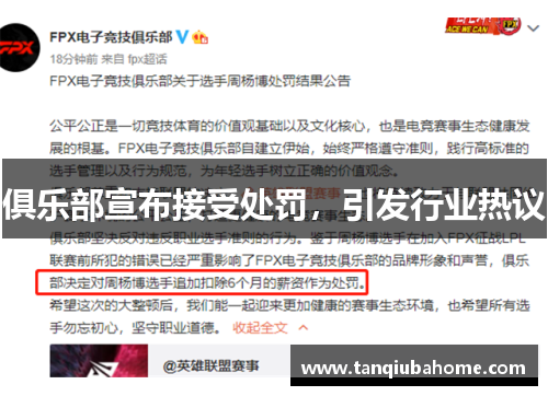 俱乐部宣布接受处罚，引发行业热议